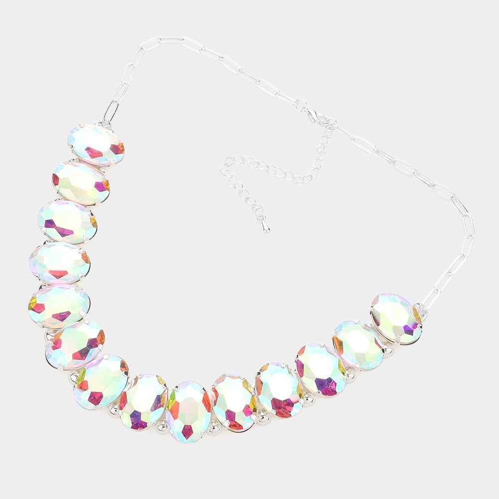 Aurora Borealis Oval Crystal Necklace - Picture 2 of 3